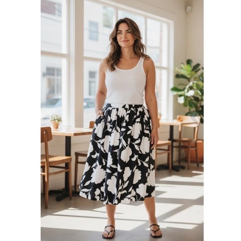 Kate Spade Skirt Womens Small Black White Floral Midi Target Collab Lined
